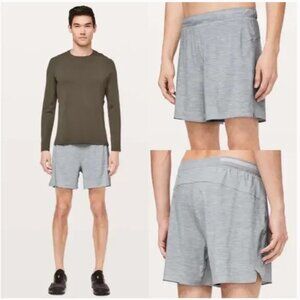 Lululemon Surge Short 6" Lined Large Heather Allover Sea Salt Light Cast Gray